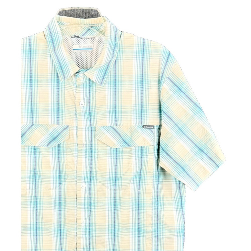 Columbia PFG Mens Medium Teal Plaid Vented Omni-Shade Performance Fishing Shirt